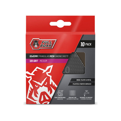 Full Boar Triangular Mesh Sanding Sheets - 93 x 93mm - 120g - 10 Pack