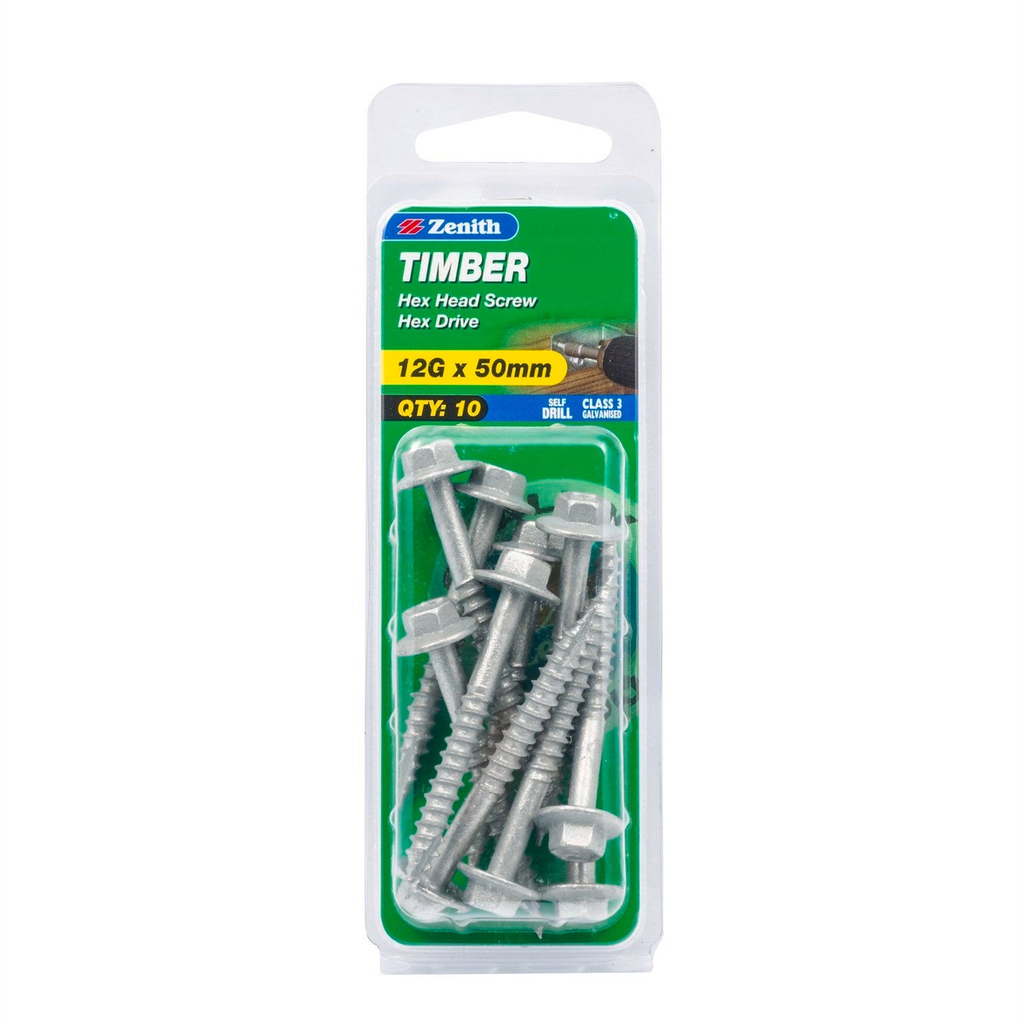 Zenith Timber Screws - 12g x 50mm - Galvanised Self Drilling - 10 Pack