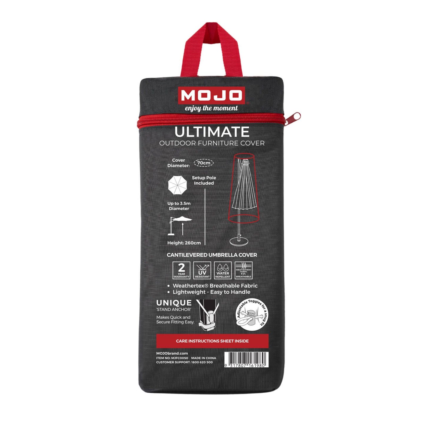 Mojo Ultimate Outdoor Furniture Cover - Cantilever Umbrella - 390 x 2600mm - Black