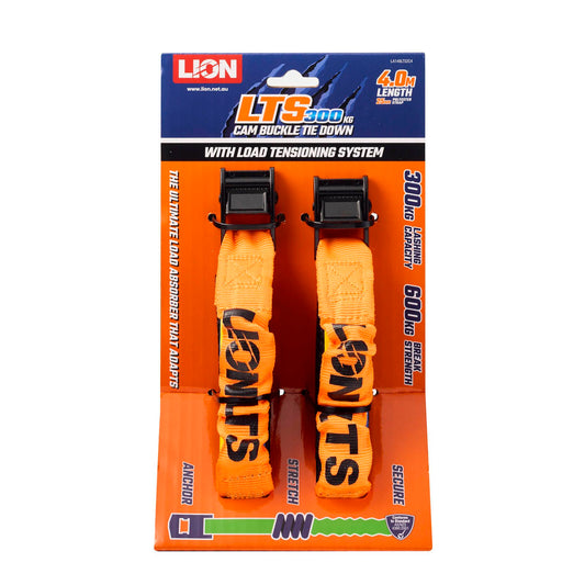 Lion Lts Tie-Down Strap - 25mm x 4000mm - 300kg - 2 Pack