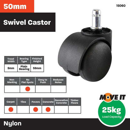 Move It Office Chair Castor 50mm Black Nylon Hooded 2 Pack
