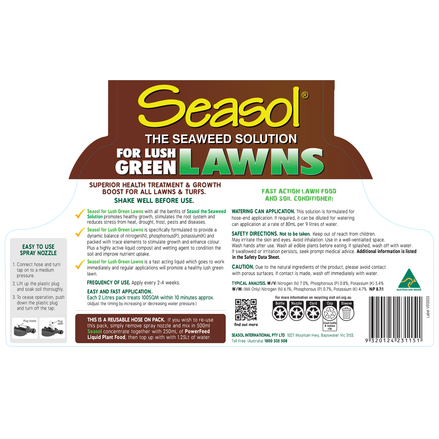 Seasol Lawn Fertiliser - 2 x 2L