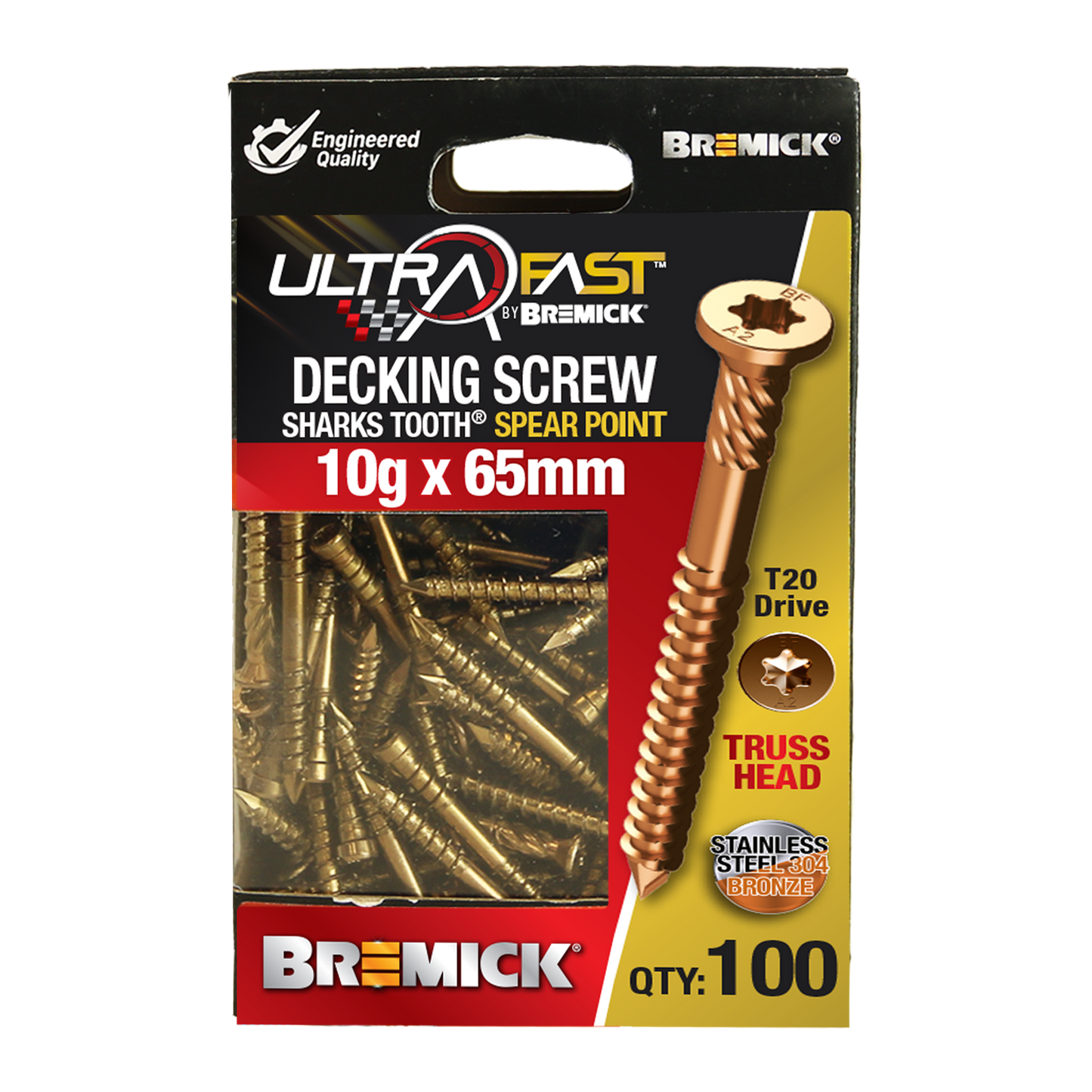 Bremick Ultrafast Truss Head Screws - 10g x 65mm - SS304 - 100 Pack