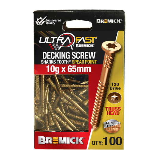Bremick Ultrafast Truss Head Screws - 10g x 65mm - SS304 - 100 Pack