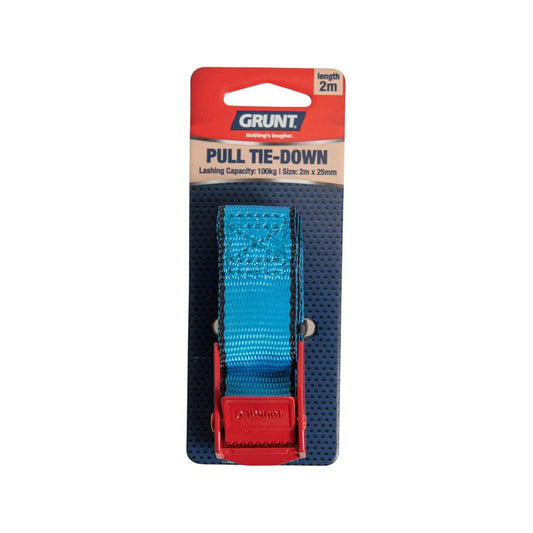 Grunt Pull Tie Down Strap - 25mm x 2m - Polyester - Light Duty