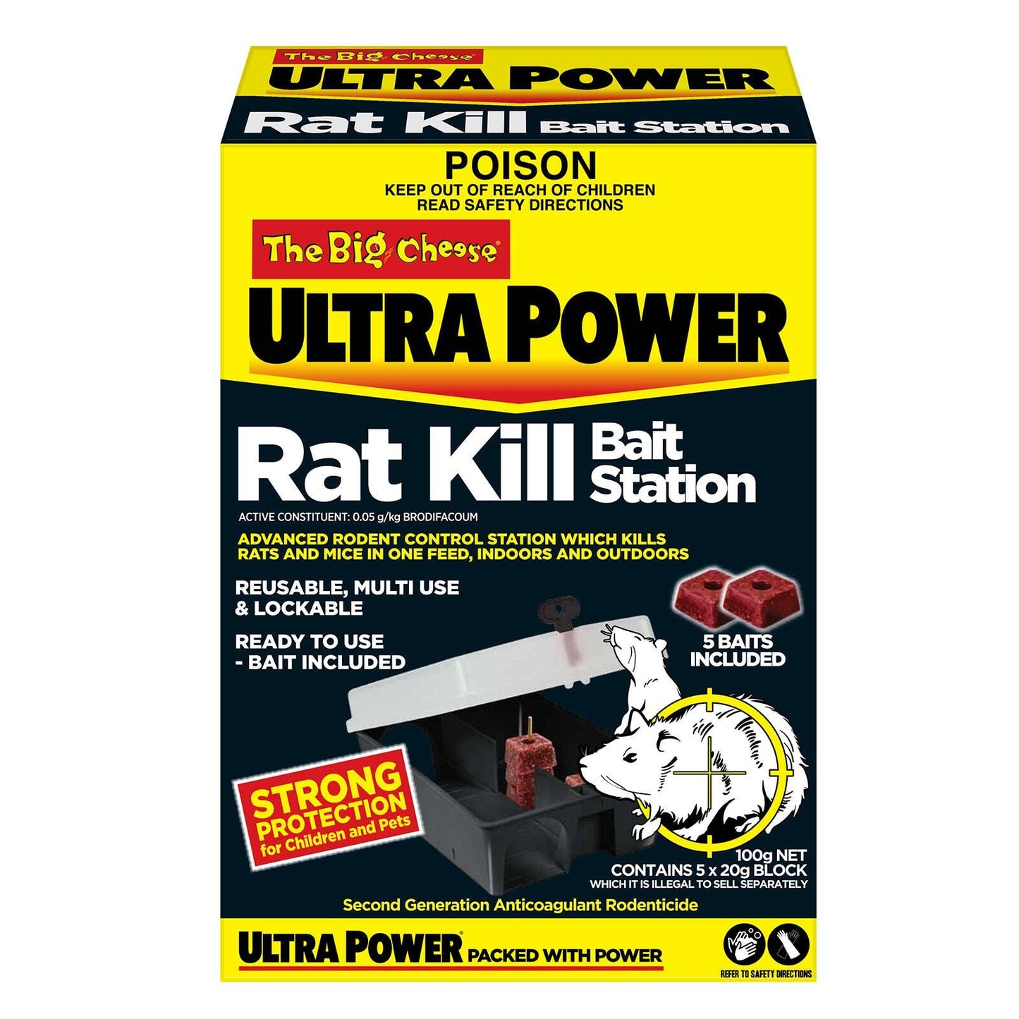 The Big Cheese Ultra Power Rat Kill Bait Station with 5x20g Block