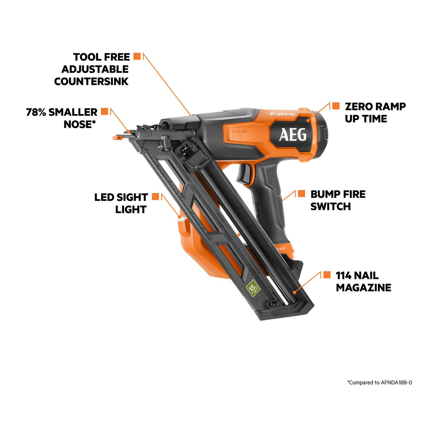 AEG F-RAPID Angled Brad Nailer - 18V - 15GA - Skin Only