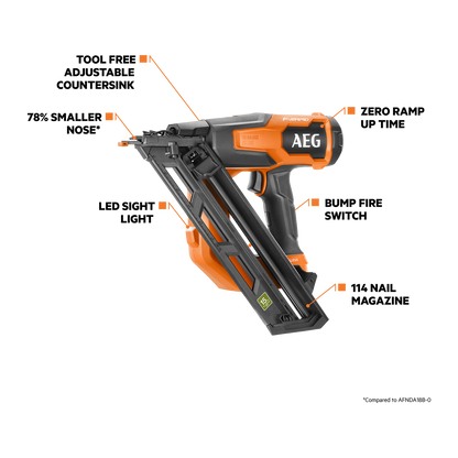AEG F-RAPID Angled Brad Nailer - 18V - 15GA - Skin Only