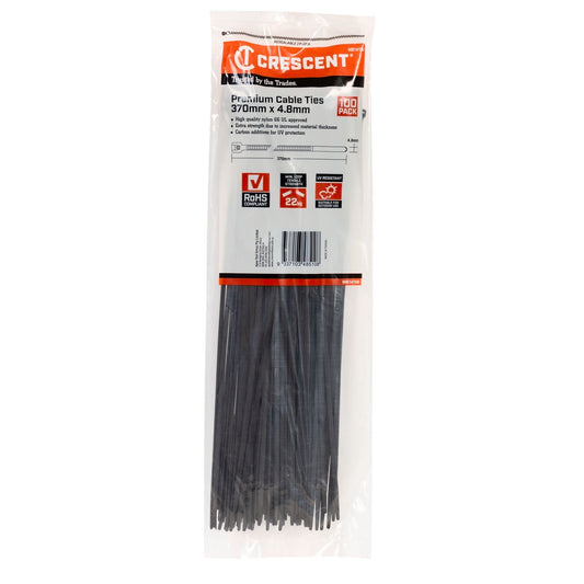 Crescent Cable Ties - 370mm x 4.8mm - Black - 100 Pack