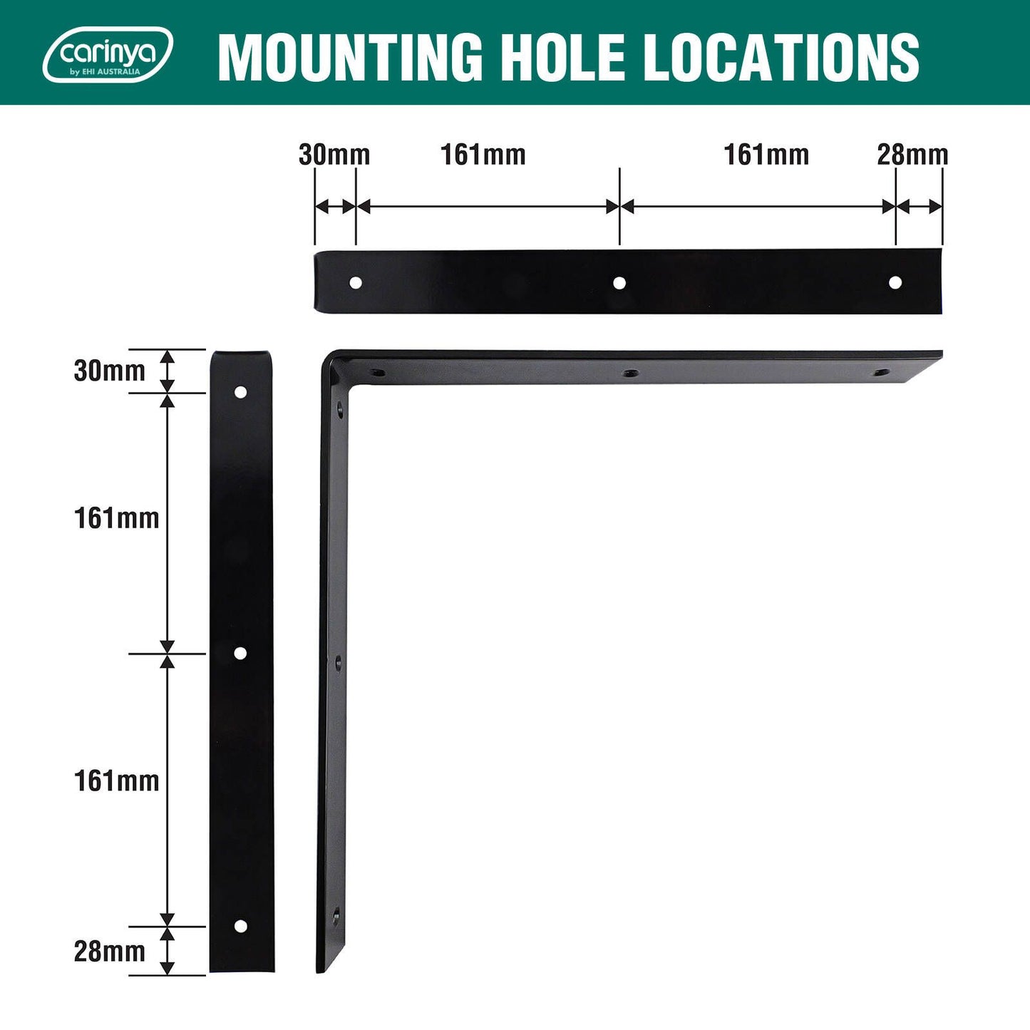 Carinya Black Angle Bracket - 380 x 380mm