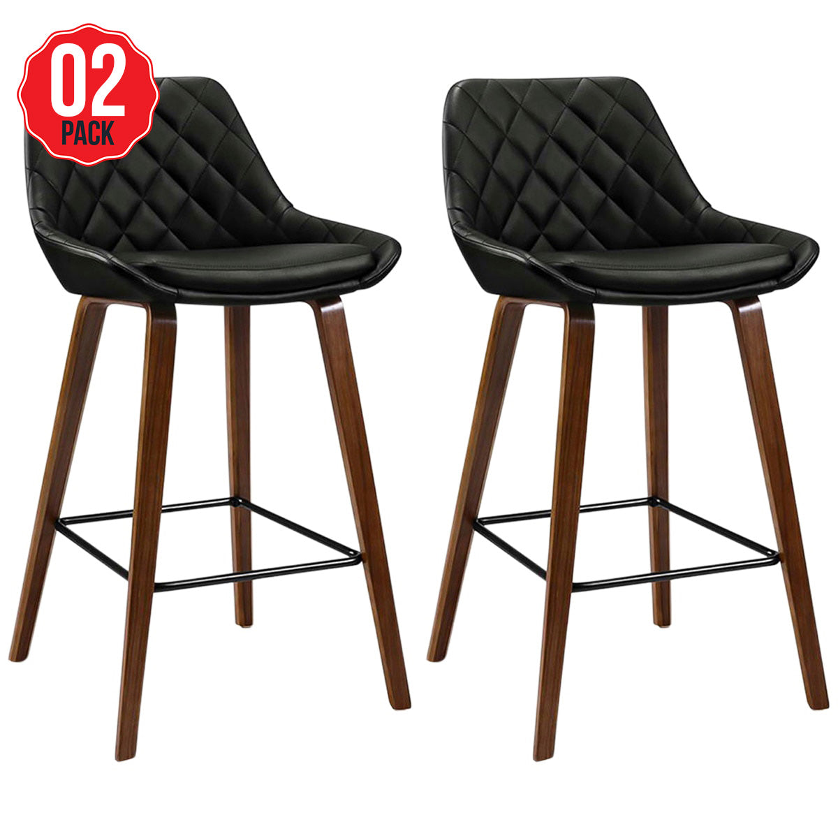 Artiss Black/Walnut Felipe Barstool 2 Pack
