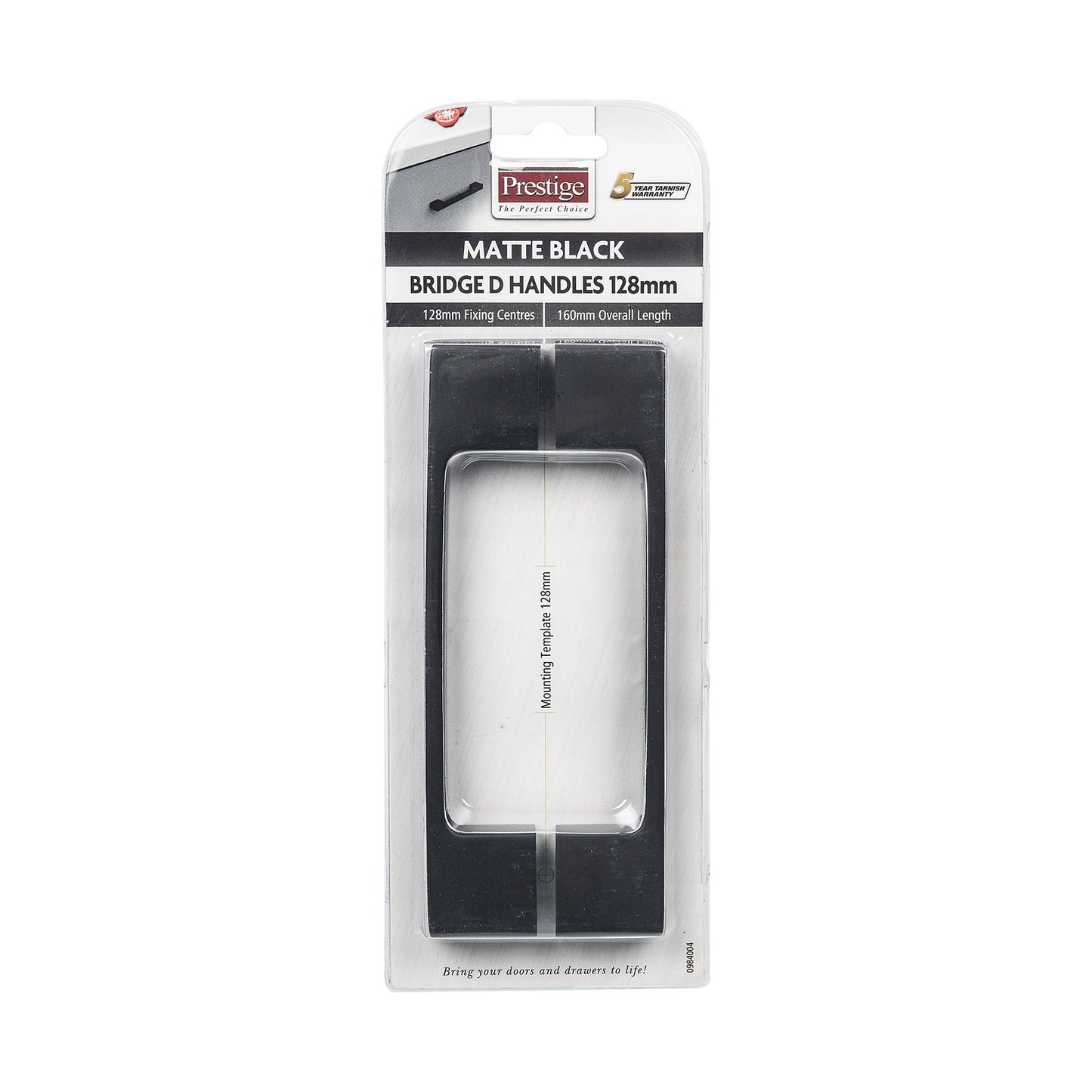 Prestige Black D Bridge Handle - 128mm - 2 Pack