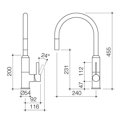 Dorf Vixen Retractable Sink Mixer - 116 x 455mm - Black Nickel