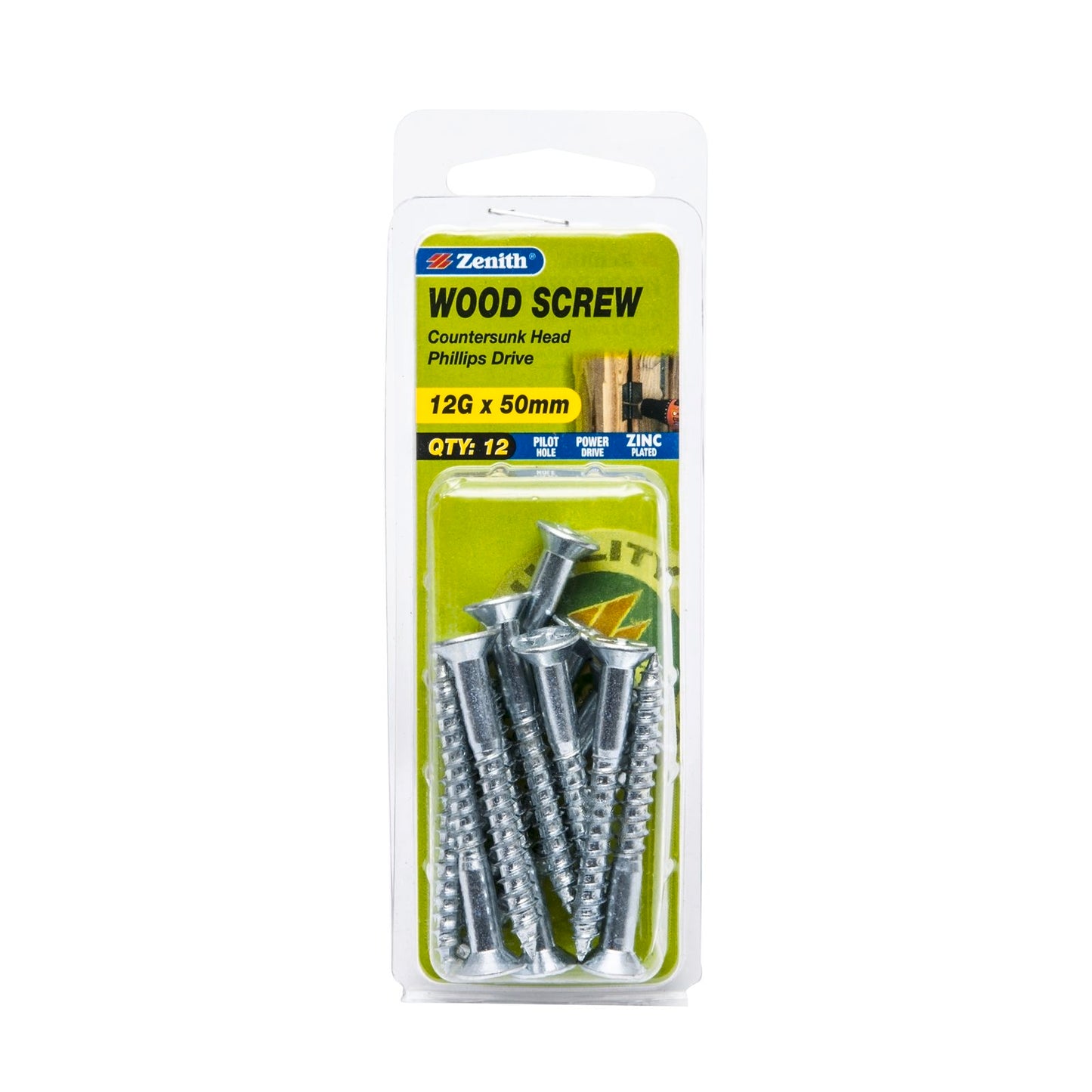 Zenith Wood Screws - 12g x 50mm - Zinc - 12 Pack