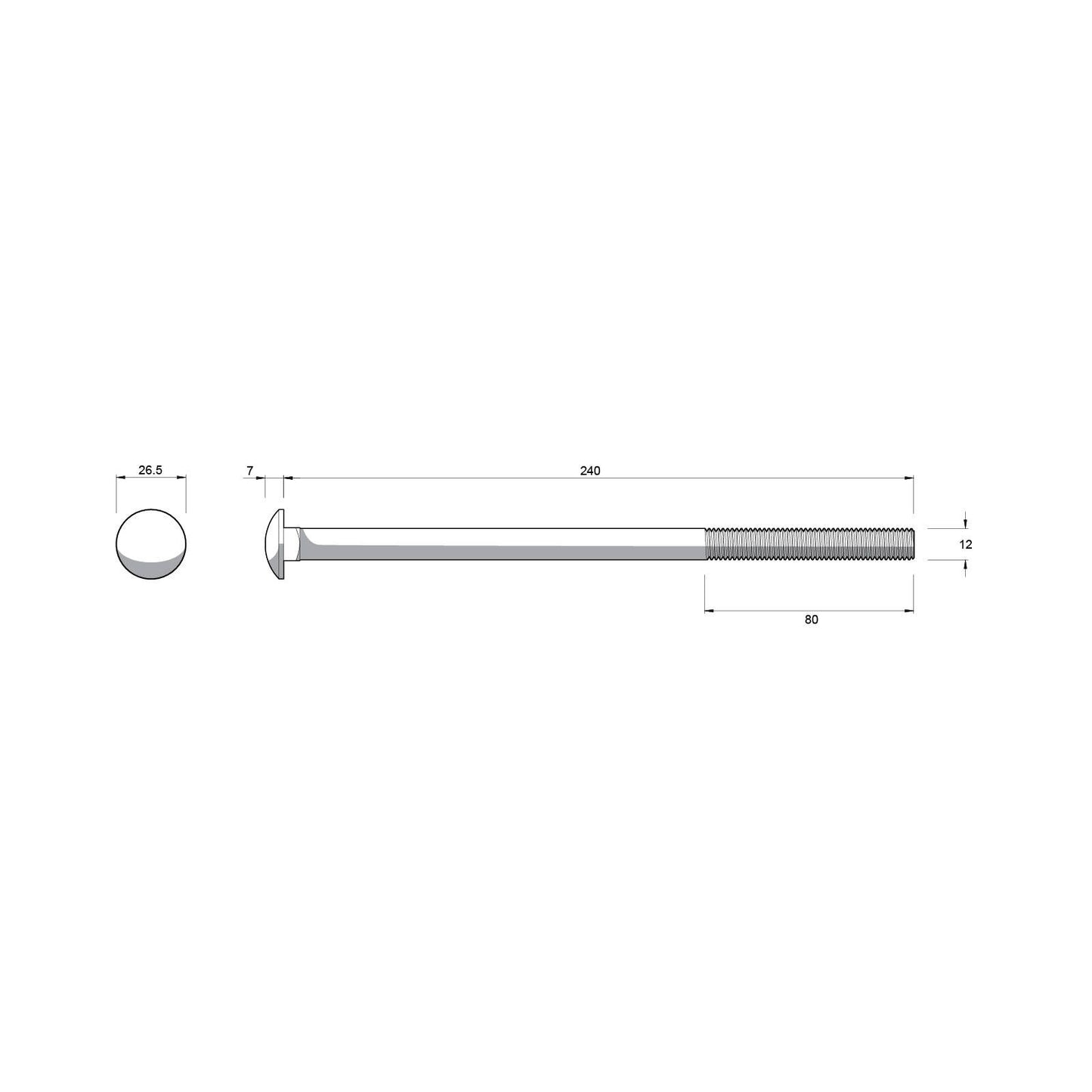 Zenith Hot Dip Galvanised Cup Head Bolts & Nuts - M12 x 240mm - 12 Pack