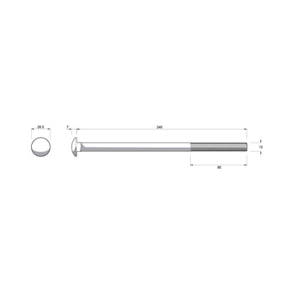 Zenith Hot Dip Galvanised Cup Head Bolts & Nuts - M12 x 240mm - 12 Pack