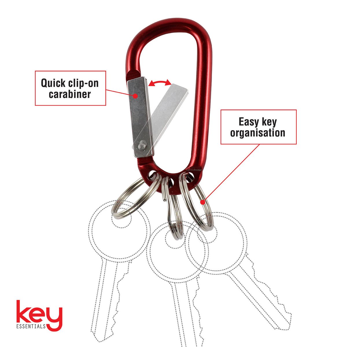 Key Essentials Key Ring Carabiner - 38mm - Steel - Assorted Colours