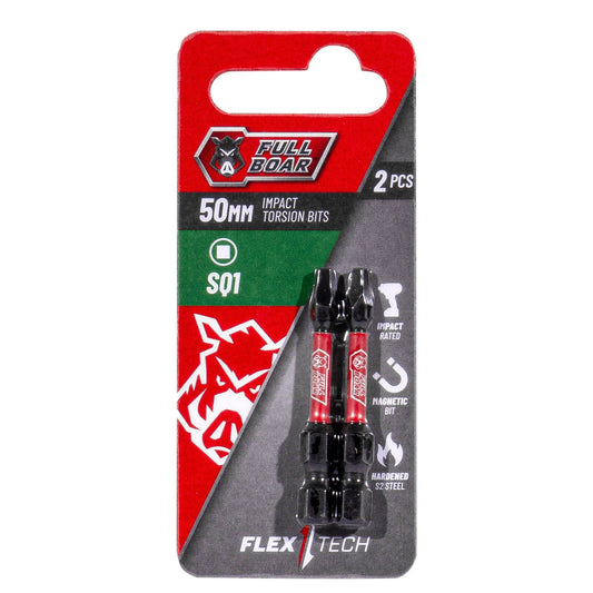 Full Boar Magnetic Impact Torsion Bits Set SQ1 x 50mm 2 Pack
