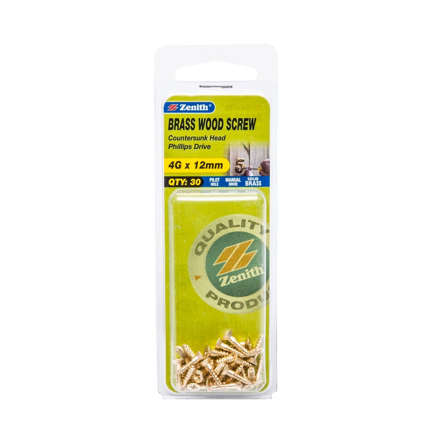 Zenith Wood Screws - 4g x 12mm - Brass - 30 Pack