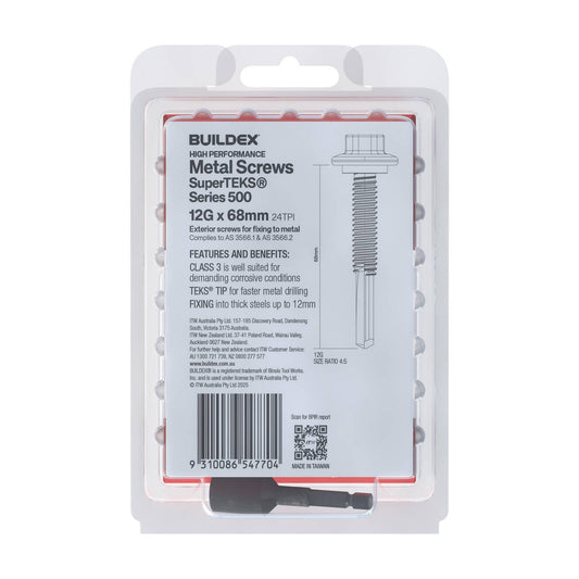 Buildex Galvanised Superteks Screws - 12g x 68mm - 50 Pack