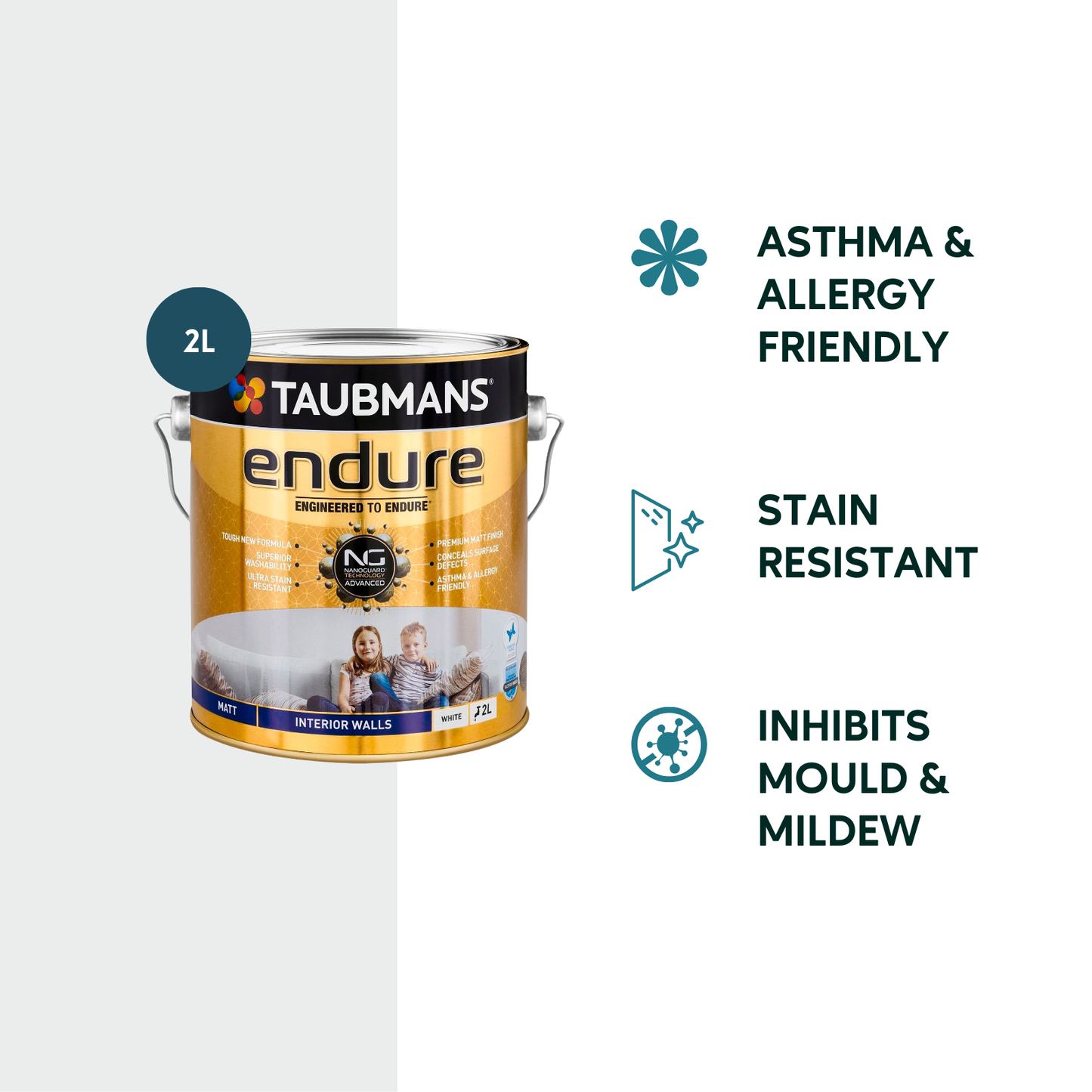 Taubmans White Matt Endure Interior Walls Paint - 2L