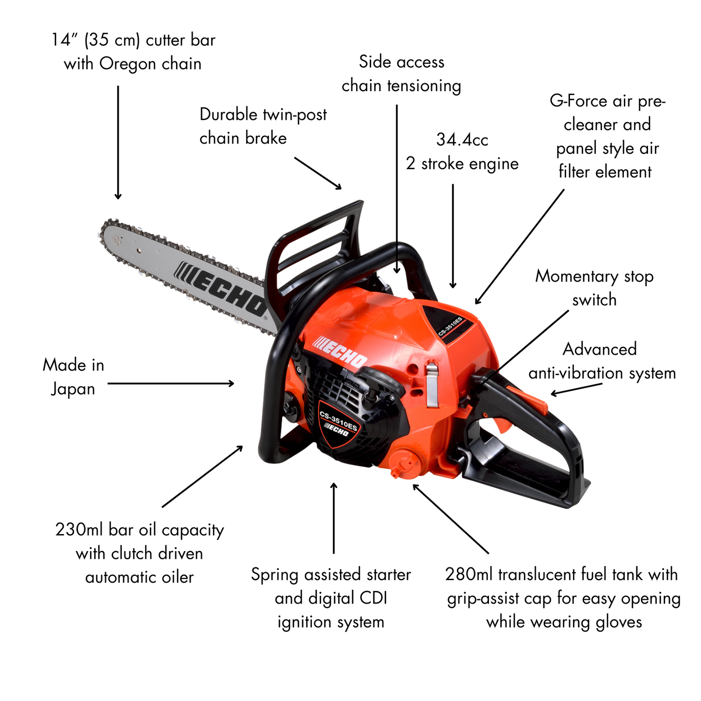 Echo Petrol Chainsaw - 350mm - 34.4cc