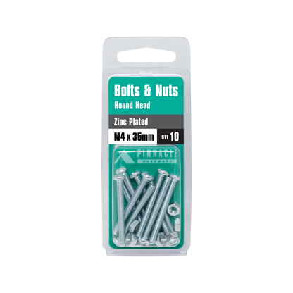 Pinnacle Round Head Bolts and Nuts - M4 x 35mm - 10 Pack