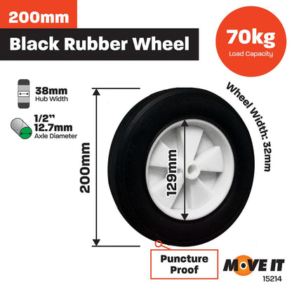 Move It Utility Cart Wheel - 200mm - Rubber & Plastic - 30kg Load Capacity