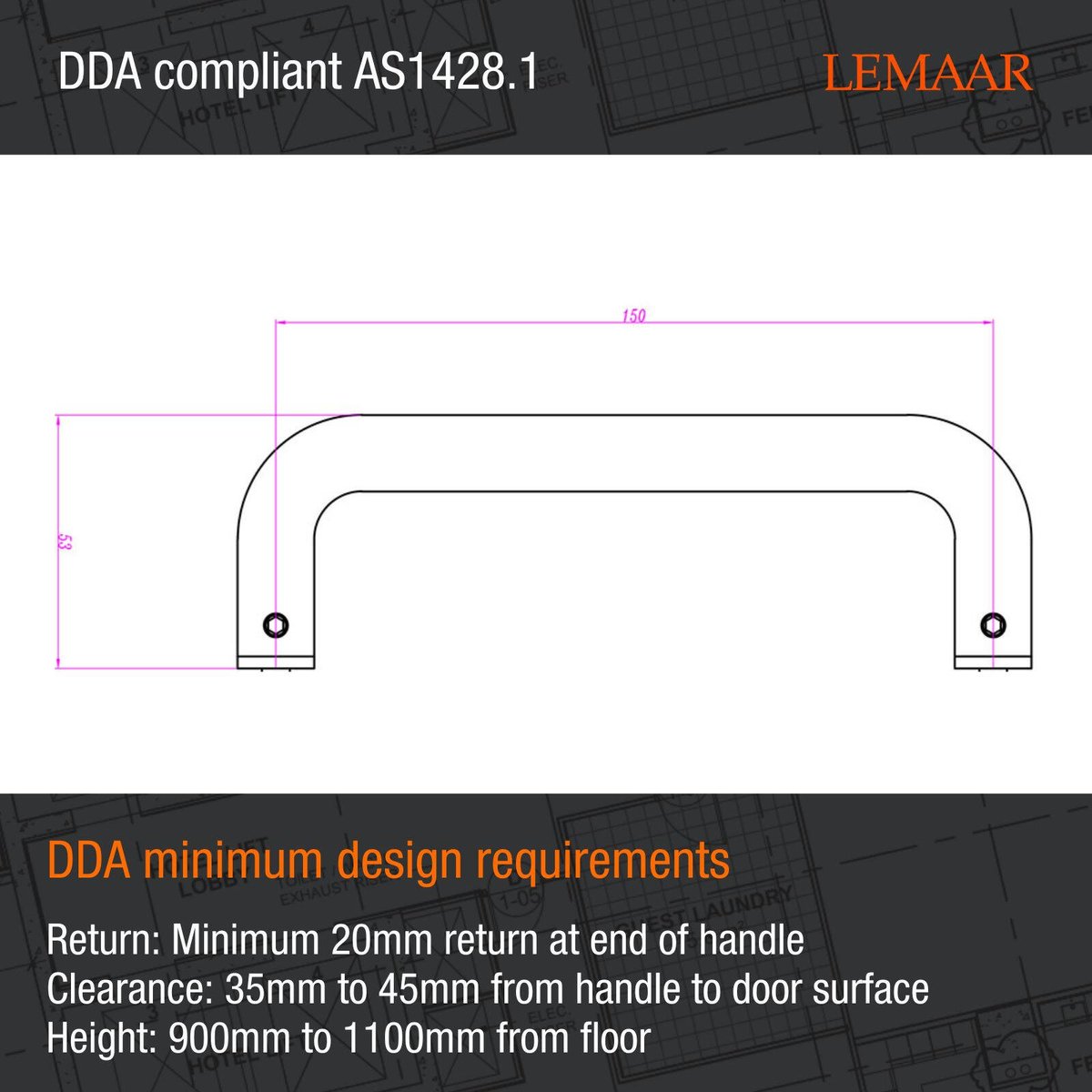 Lemaar 150 x 16mm Satin Stainless Steel Back to Back D Pull