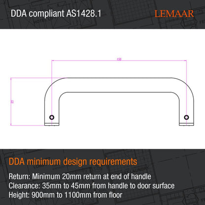 Lemaar Back to Back D Pull 150 x 16mm Satin Stainless Steel Durable