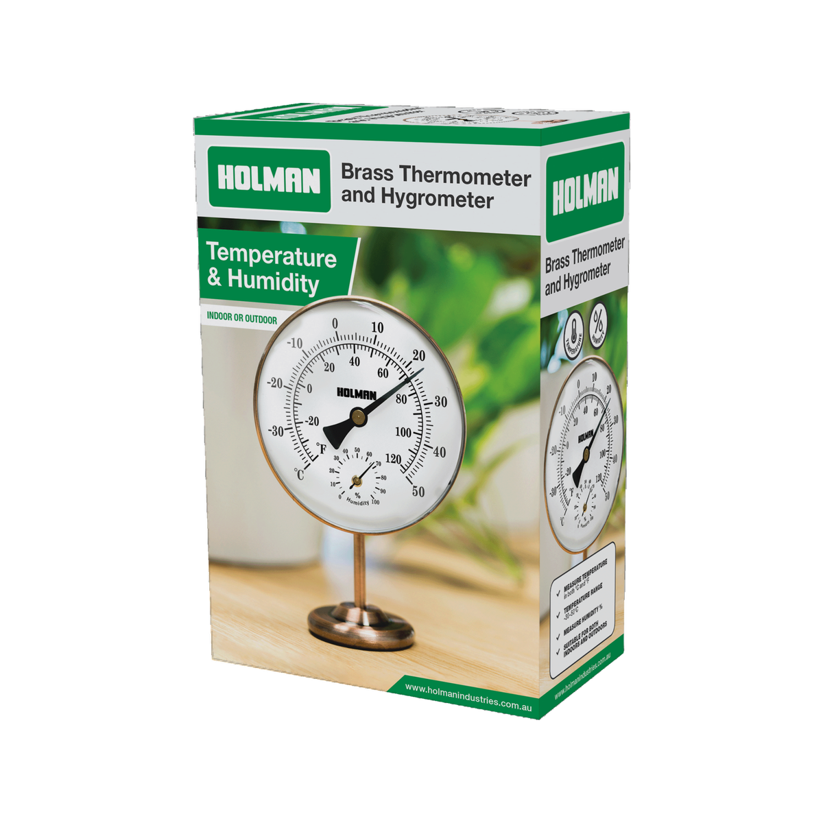 Holman Brass Thermometer and Hygrometer 25mm Easy Read Indoor Outdoor