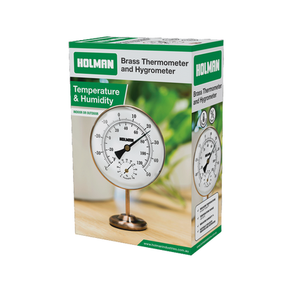 Holman Brass Thermometer and Hygrometer 25mm Easy Read Indoor Outdoor