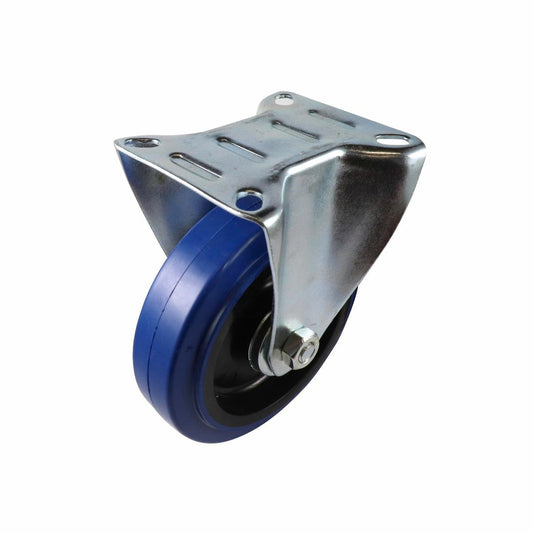 Easyroll Fixed Castor - 125mm - Blue Elastic Rubber - Non-Marking