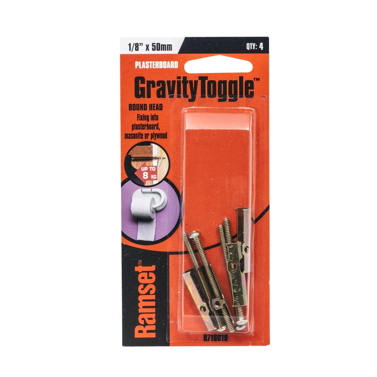 Ramset Gravity Toggles - 1/8" x 50mm - 4 Pack