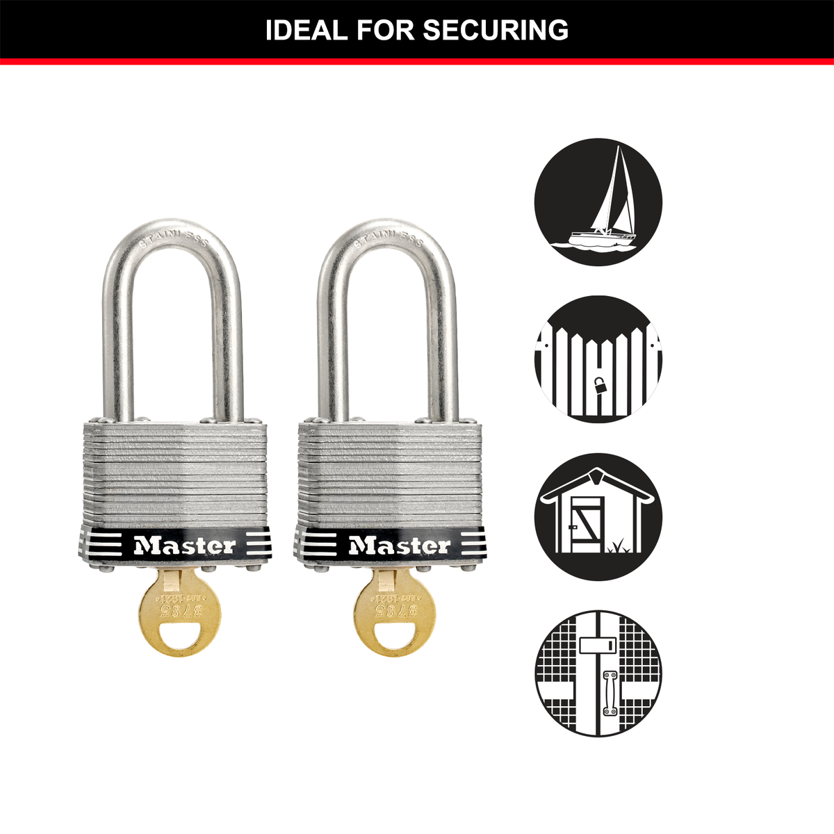 Master Lock 44mm Padlock 2 Pack - Laminated Stainless Steel - Weather Resistant