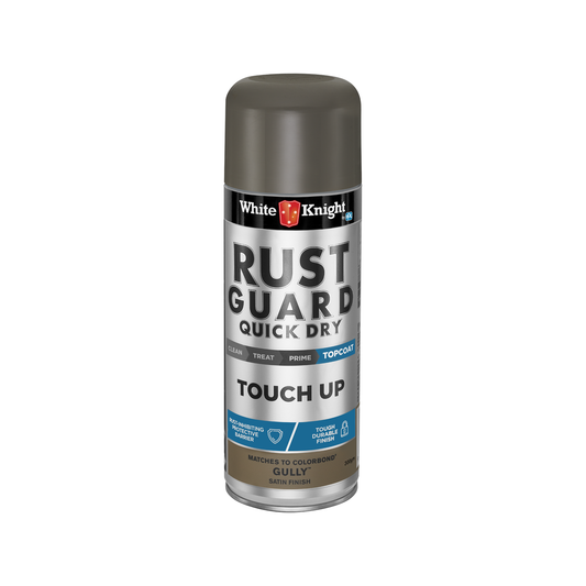 White Knight Rust Guard Quick Dry Touch Up Spray Paint - Gully Satin Finish 300g