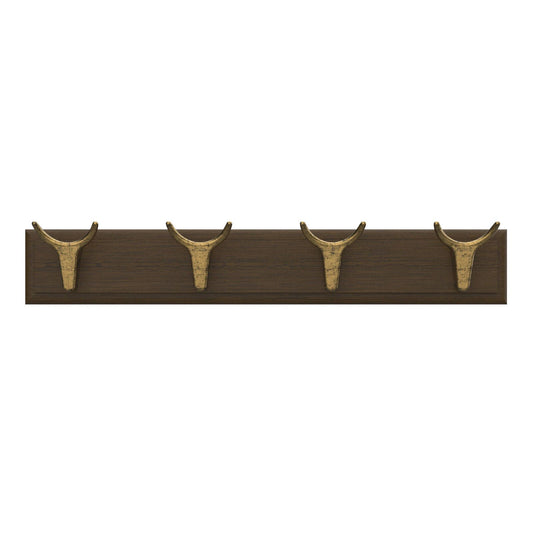 Mode Brass Cow Hooks on Oak Board Hook Rack - 450mm