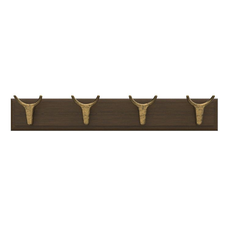 Mode Brass Cow Hooks on Oak Board Hook Rack - 450mm