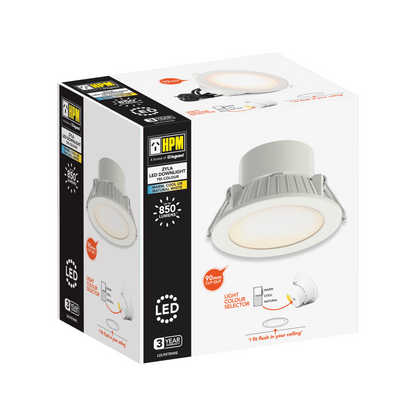 HPM White Tricolour Dimmable LED Downlight - 90mm - 7W