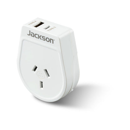 Jackson Outbound Slim USB A & C Travel Adaptor - White - USA, Canada