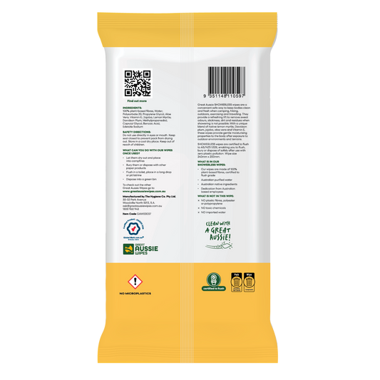 Great Aussie Wipes Showerless Body Wipes - 126 x 240mm - 20 Pack