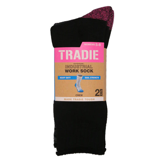 Tradie Women's Heavy Duty Cotton Crew Socks - Size 5-8 - 2 Pack