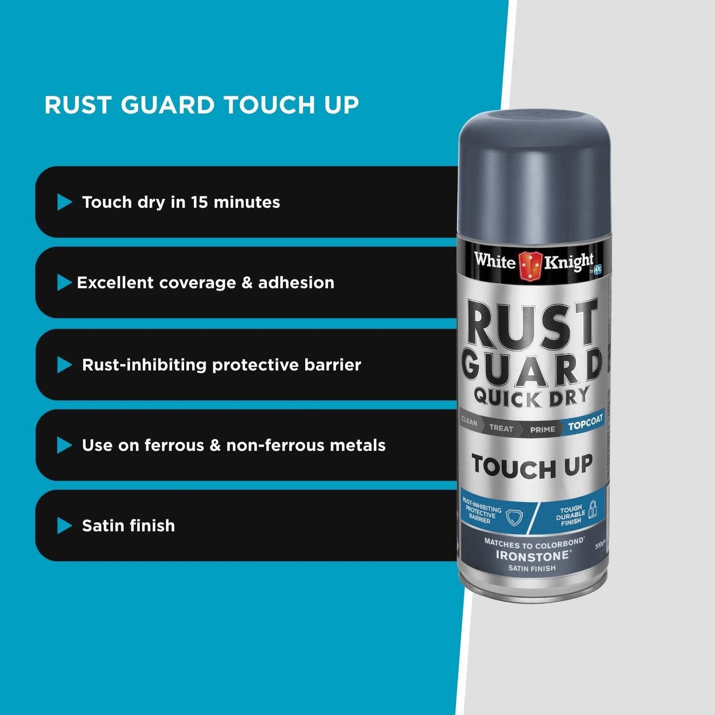 White Knight Rust Guard Ironstone Satin Touch Up Spray Paint - 300g