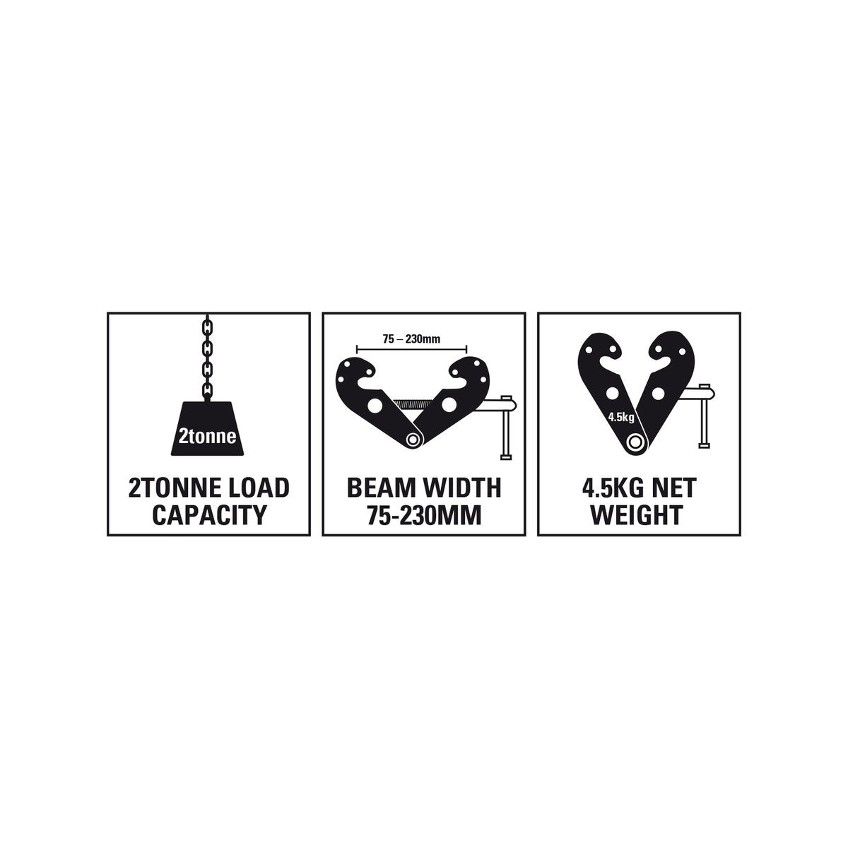 Gorilla 2T Girder Clamp - Steel - 90mm - Connection Point for Hoists