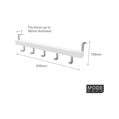 Mode Over Door Coat Rack - 5 Chrome Hooks - White Board - Durable Design