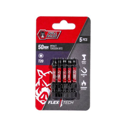 Full Boar Magnetic Impact Torsion Bits Set T20 x 50mm 5 Pack