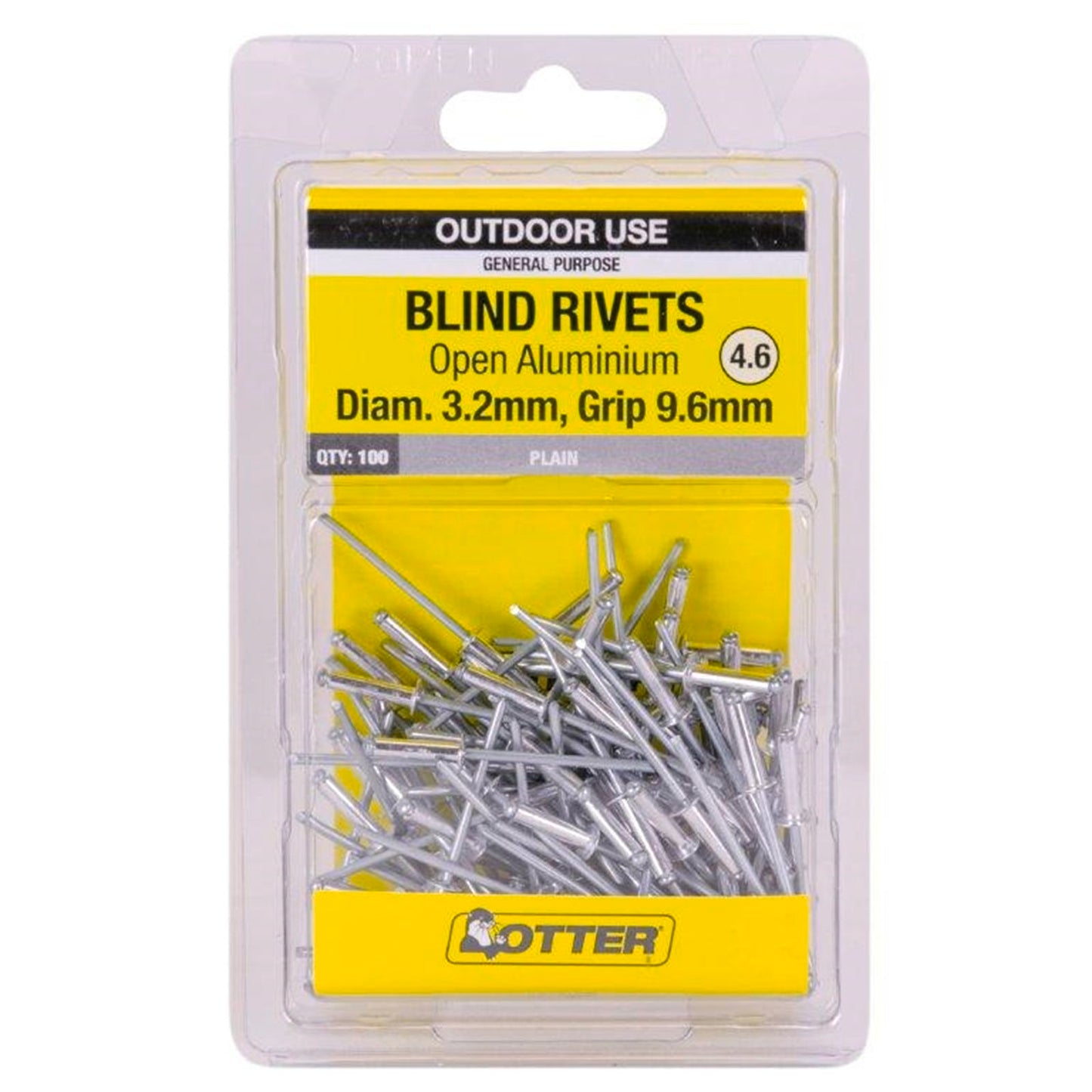 Otter Open Aluminium Blind Rivets - 3.2 x 9.6mm - 100 Pack