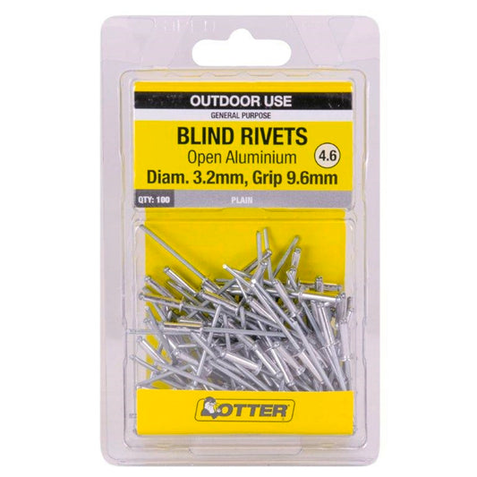 Otter Open Aluminium Blind Rivets - 3.2 x 9.6mm - 100 Pack