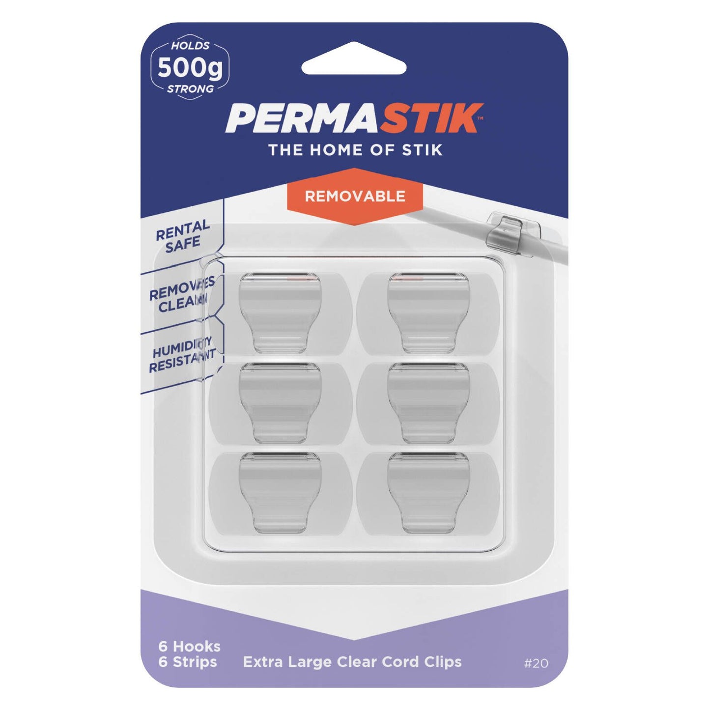 Permastik Large Clear Cord Clips - Holds 500g - 6 Pack