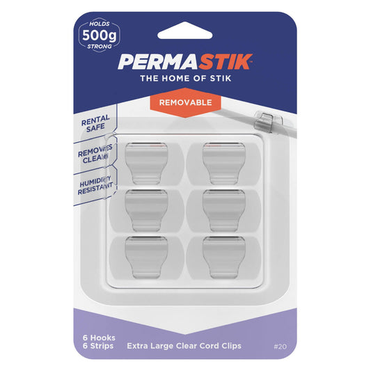 Permastik Large Clear Cord Clips - Holds 500g - 6 Pack